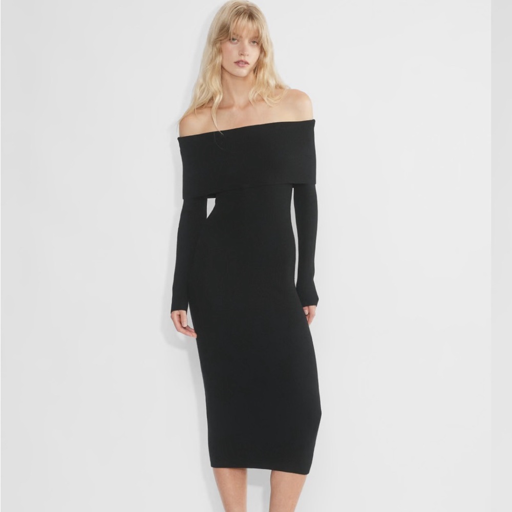 Black XS Off Shoulder Wilfred Ribbed Dress